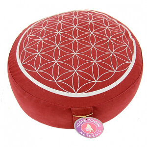 Meditatiekussen: rood met levensbloem in zilver - Flower of Life fair trade